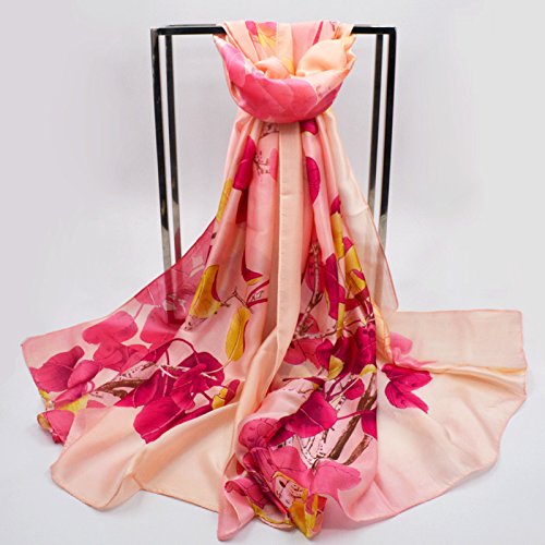 FLYRCX Ladies luxury gifts ladies wear natural silk scarf multi purpose Satin Long shawl 180cmx90cm