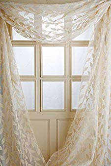 TSC Pure silk Ivory jacquard woven orgnaza or organdy sheer window scarf 52